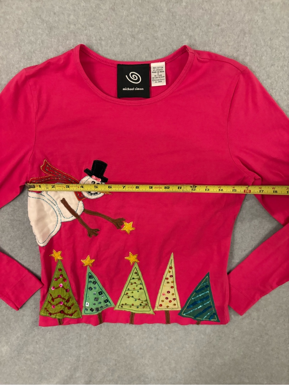 Vintage Y2K Michael Simon 2004 Christmas Snowman Sequin Tree Shirt Women’s Small - Picture 2 of 7